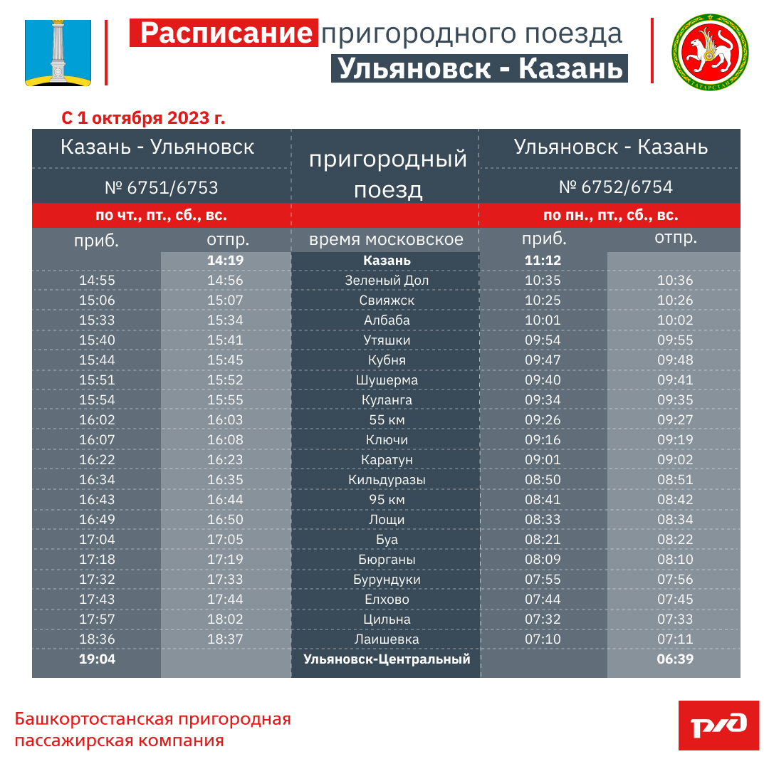 Изменения в графике движения по Ульяновской области с 1 октября 2023 г.
