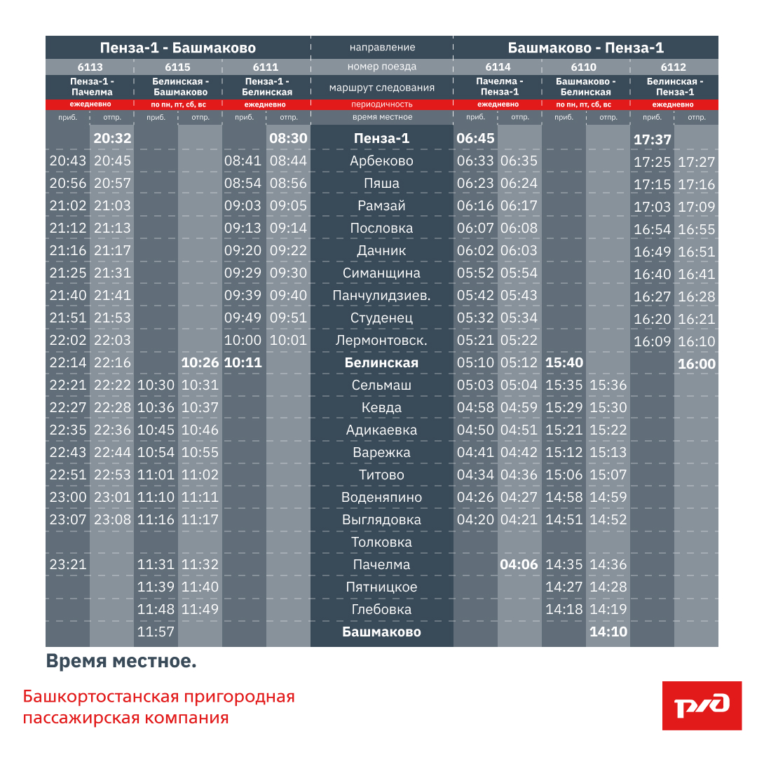 Изменения в графике движения по Пензенской области.