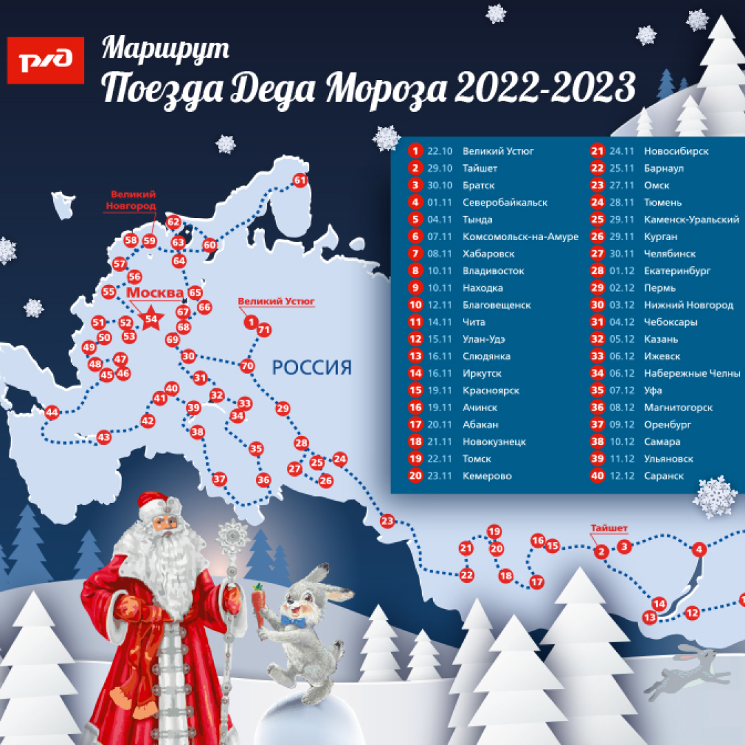 Поезд деда мороза 2023 2024 маршрут